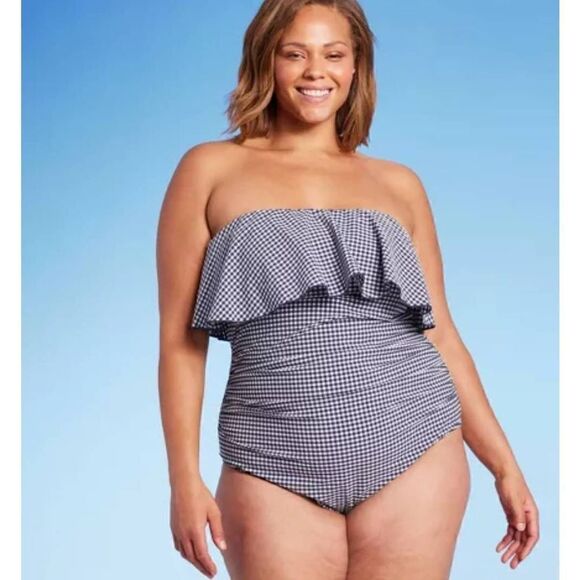 Kona Sol dark navy checkered one piece swimsuit medium - Picture 1 of 3